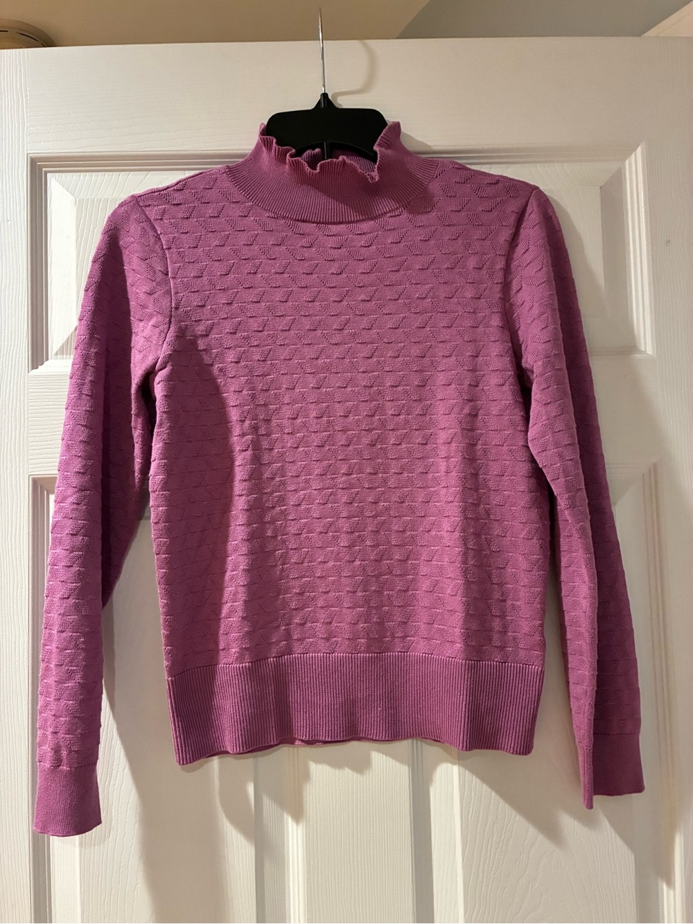 Women’s Ruffle Mock Neck Sweater in Mauve Pink